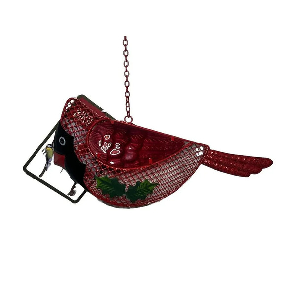 Cardinal Bird Feeder NWT Yard Ornament Winter Red/Hinged/bird Seed/Tree/Glitter - Picture 2 of 16